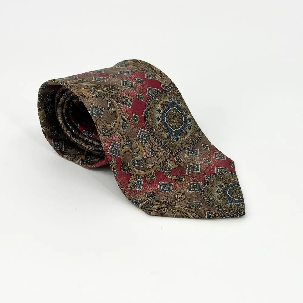 Vintage 90s Bill Blass Red Baroque 100% Silk Opulent Statement Dress Necktie